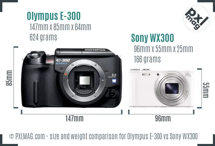 Olympus E-300 vs Sony WX300 size comparison