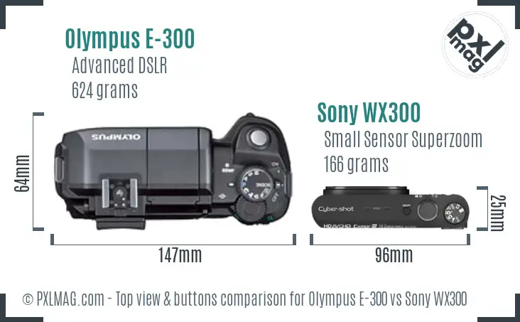 Olympus E-300 vs Sony WX300 top view buttons comparison