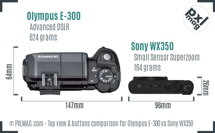 Olympus E-300 vs Sony WX350 top view buttons comparison