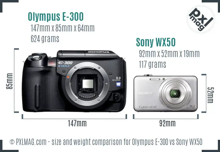 Olympus E-300 vs Sony WX50 size comparison