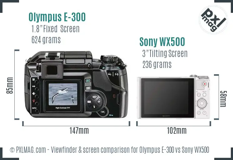 Olympus E-300 vs Sony WX500 Screen and Viewfinder comparison