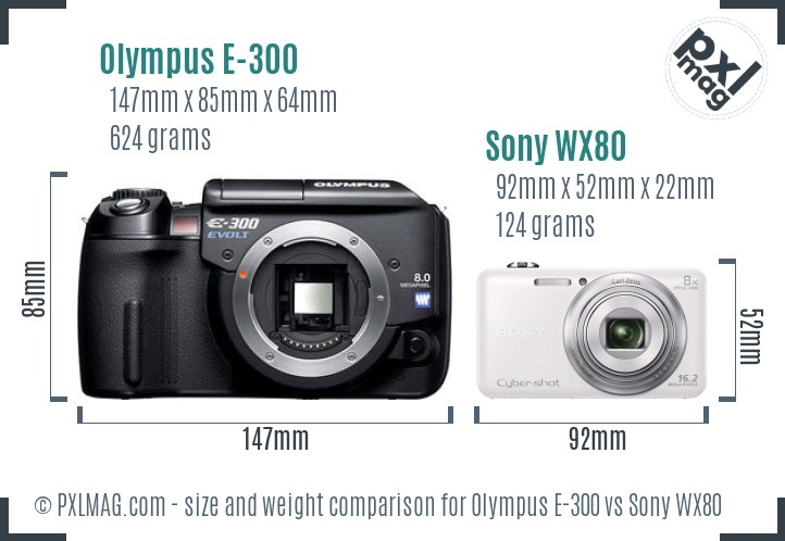 Olympus E-300 vs Sony WX80 size comparison