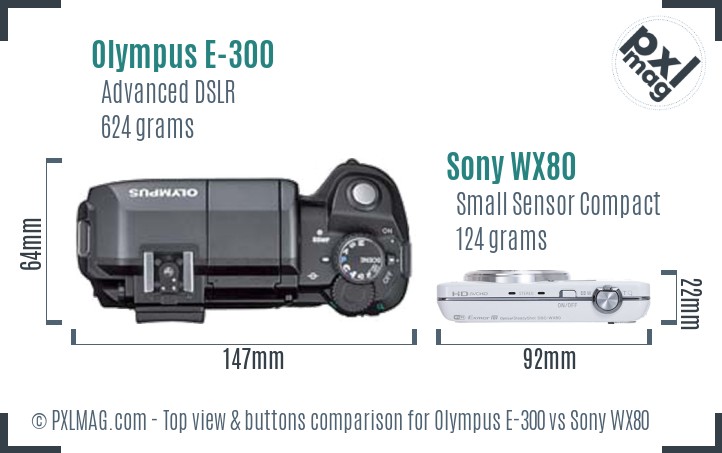 Olympus E-300 vs Sony WX80 top view buttons comparison