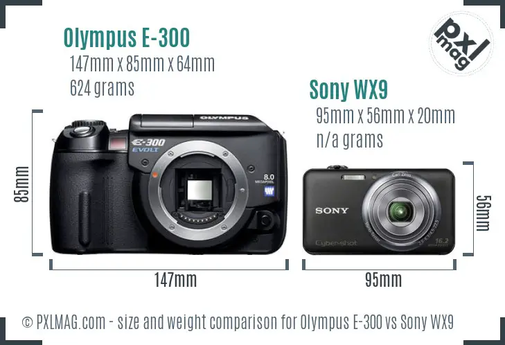 Olympus E-300 vs Sony WX9 size comparison