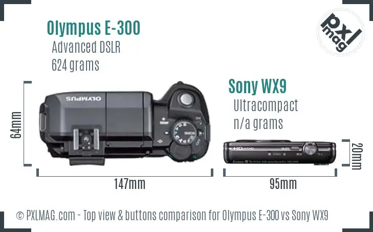 Olympus E-300 vs Sony WX9 top view buttons comparison
