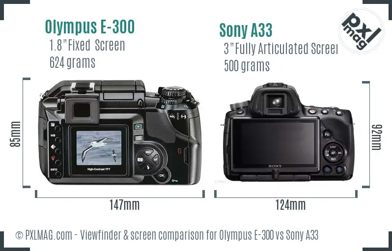 Olympus E-300 vs Sony A33 Screen and Viewfinder comparison