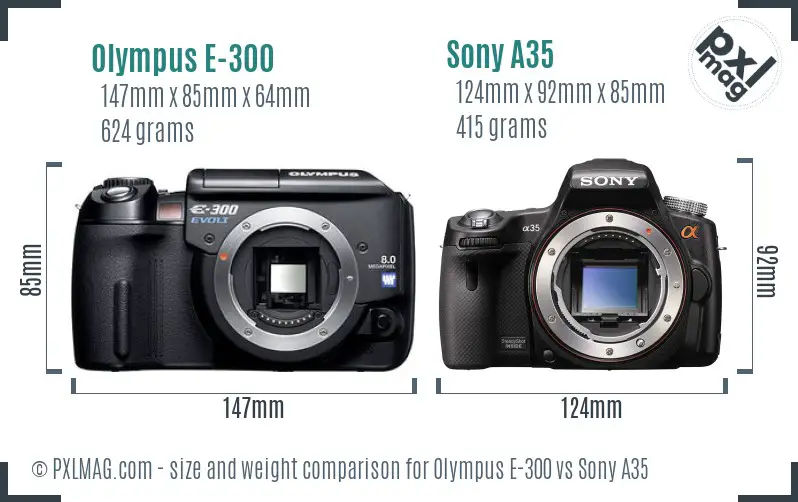 Olympus E-300 vs Sony A35 size comparison