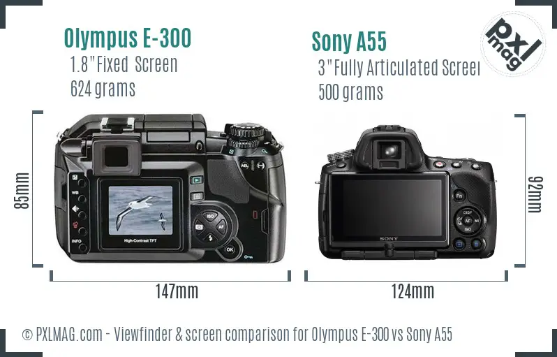 Olympus E-300 vs Sony A55 Screen and Viewfinder comparison