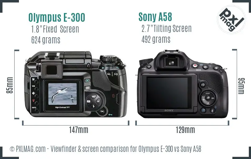 Olympus E-300 vs Sony A58 Screen and Viewfinder comparison
