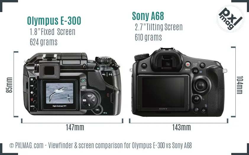 Olympus E-300 vs Sony A68 Screen and Viewfinder comparison