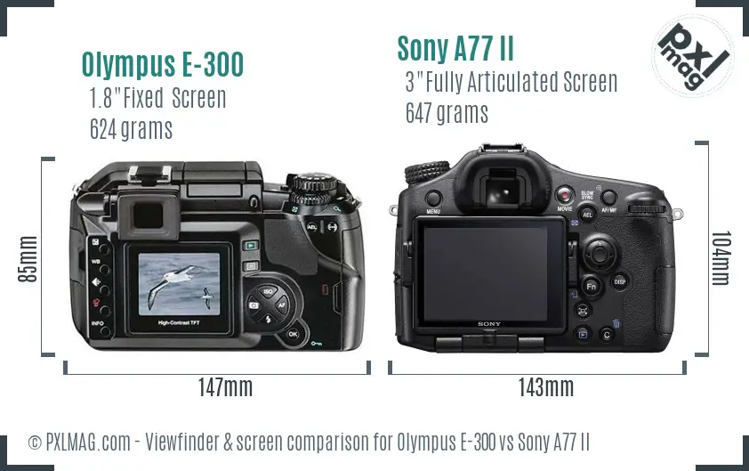 Olympus E-300 vs Sony A77 II Screen and Viewfinder comparison