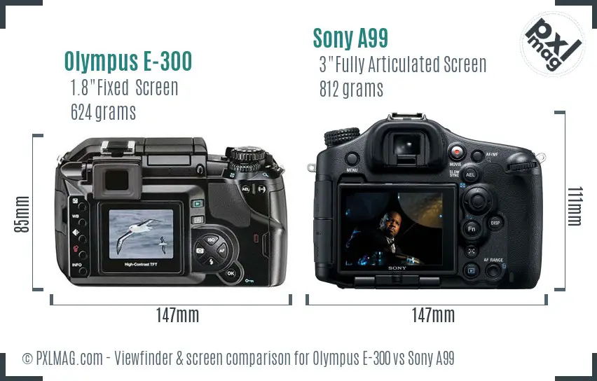 Olympus E-300 vs Sony A99 Screen and Viewfinder comparison