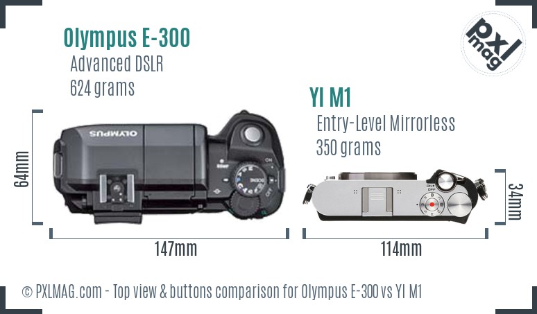 Olympus E-300 vs YI M1 top view buttons comparison