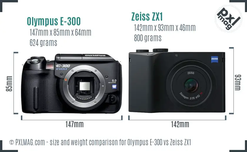 Olympus E-300 vs Zeiss ZX1 size comparison