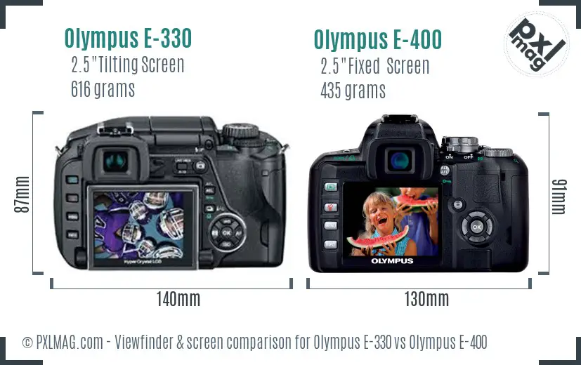 Olympus E-330 vs Olympus E-400 Screen and Viewfinder comparison