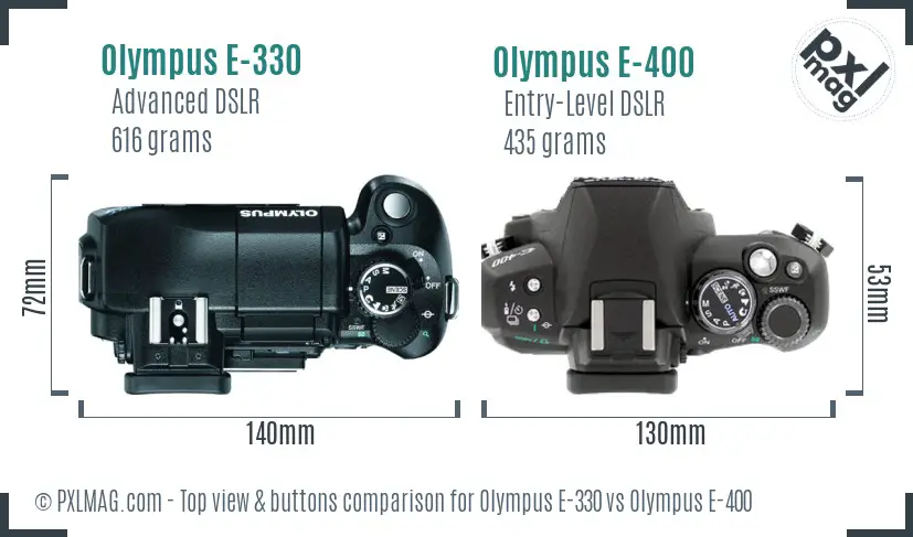 Olympus E-330 vs Olympus E-400 top view buttons comparison