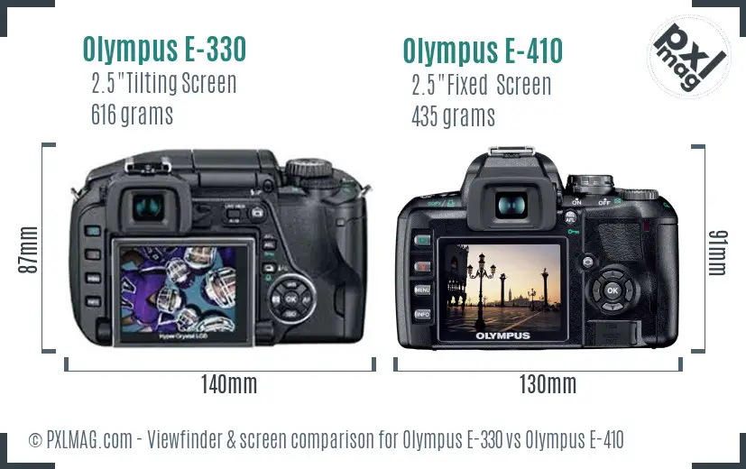 Olympus E-330 vs Olympus E-410 Screen and Viewfinder comparison