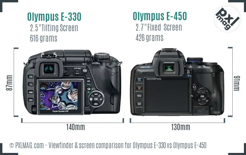 Olympus E-330 vs Olympus E-450 Screen and Viewfinder comparison