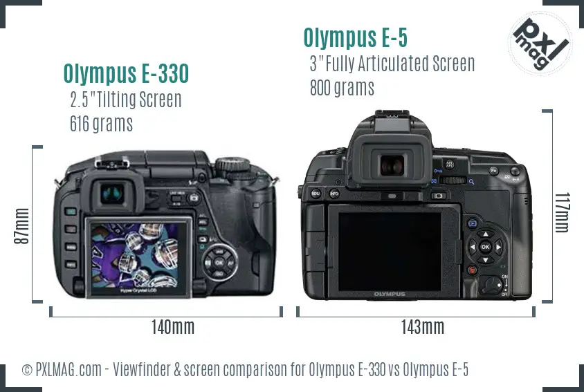 Olympus E-330 vs Olympus E-5 Screen and Viewfinder comparison