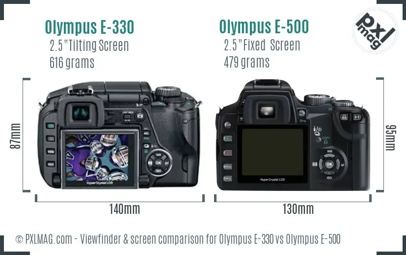 Olympus E-330 vs Olympus E-500 Screen and Viewfinder comparison