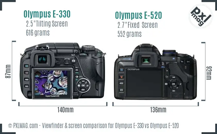 Olympus E-330 vs Olympus E-520 Screen and Viewfinder comparison
