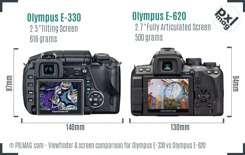 Olympus E-330 vs Olympus E-620 Screen and Viewfinder comparison