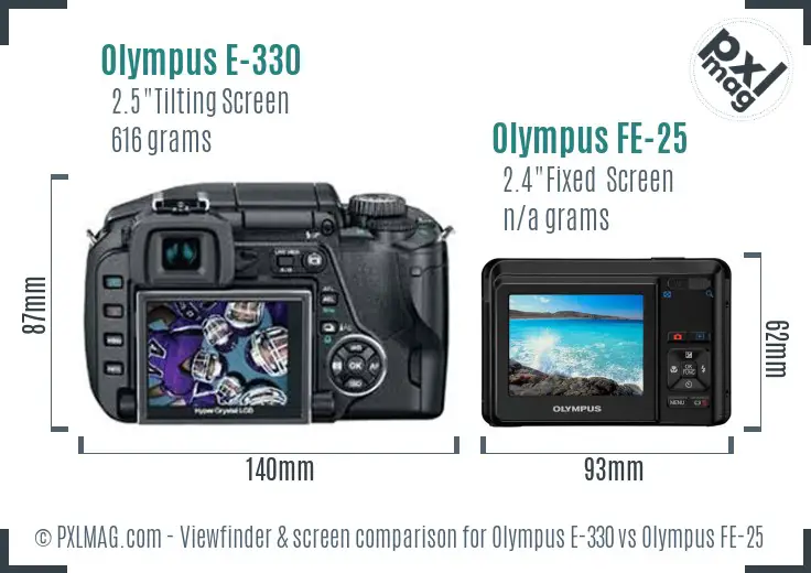 Olympus E-330 vs Olympus FE-25 Screen and Viewfinder comparison