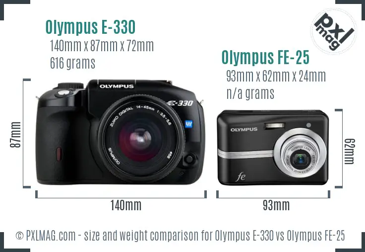 Olympus E-330 vs Olympus FE-25 size comparison