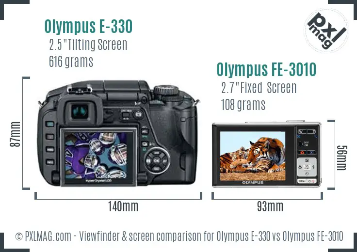 Olympus E-330 vs Olympus FE-3010 Screen and Viewfinder comparison