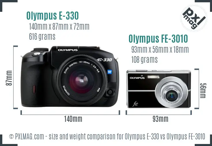 Olympus E-330 vs Olympus FE-3010 size comparison