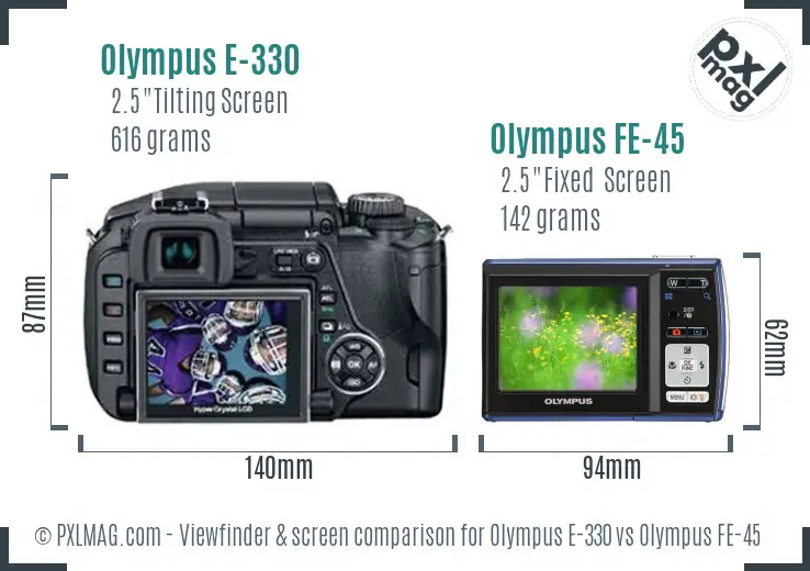 Olympus E-330 vs Olympus FE-45 Screen and Viewfinder comparison