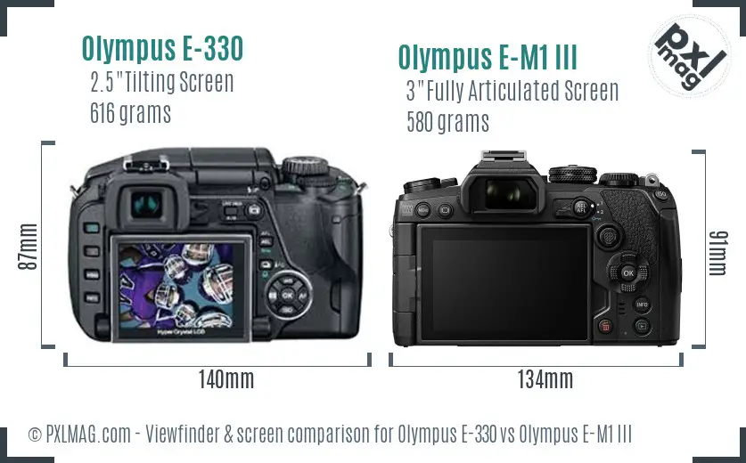 Olympus E-330 vs Olympus E-M1 III Screen and Viewfinder comparison