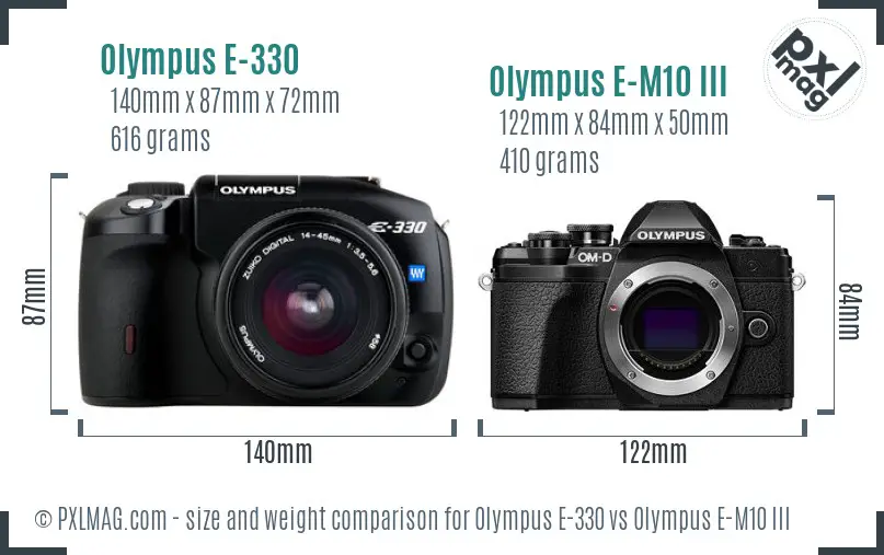 Olympus E-330 vs Olympus E-M10 III size comparison