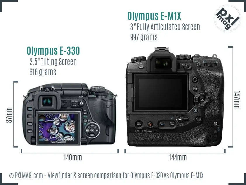 Olympus E-330 vs Olympus E-M1X Screen and Viewfinder comparison