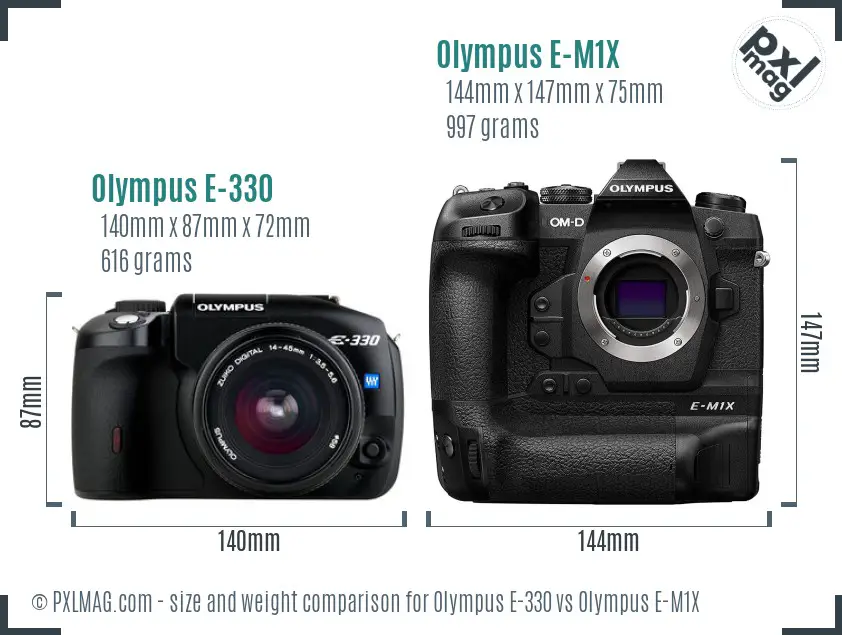 Olympus E-330 vs Olympus E-M1X size comparison