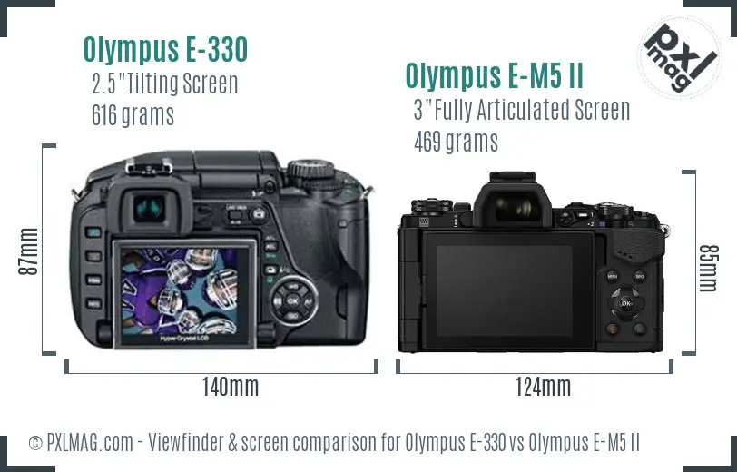 Olympus E-330 vs Olympus E-M5 II Screen and Viewfinder comparison
