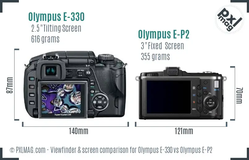 Olympus E-330 vs Olympus E-P2 Screen and Viewfinder comparison