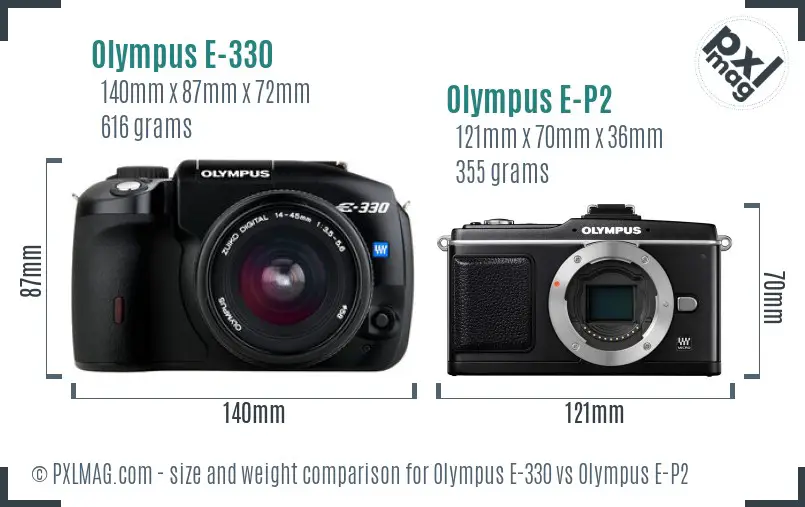 Olympus E-330 vs Olympus E-P2 size comparison