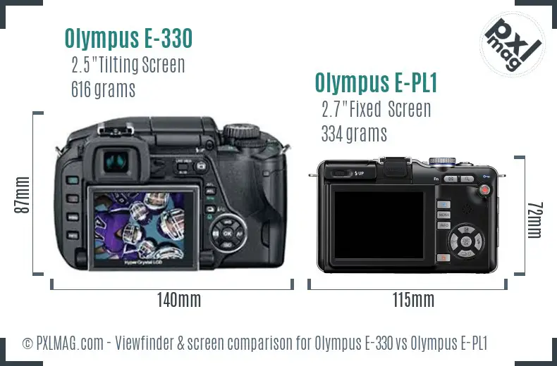 Olympus E-330 vs Olympus E-PL1 Screen and Viewfinder comparison