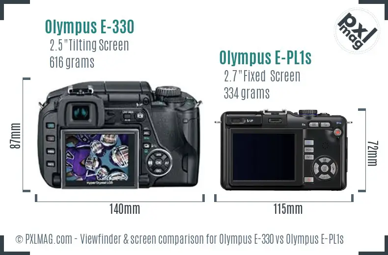 Olympus E-330 vs Olympus E-PL1s Screen and Viewfinder comparison