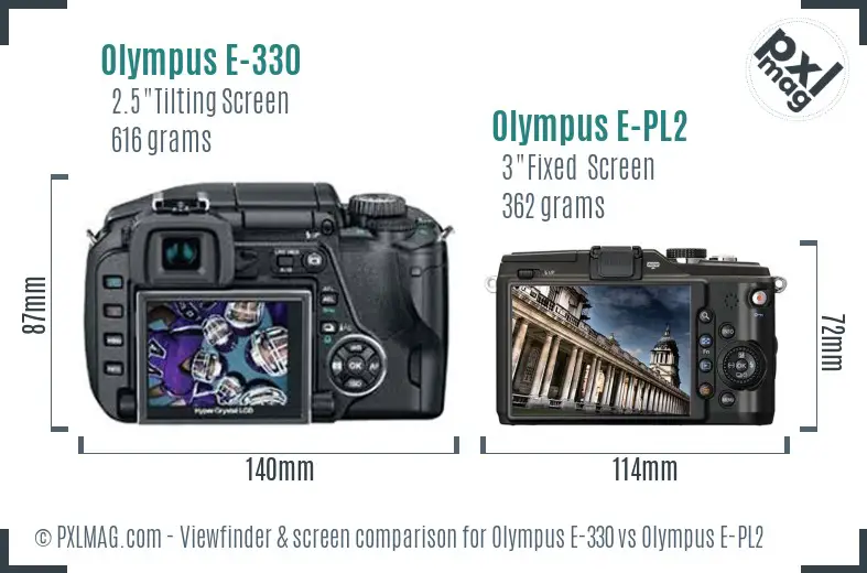 Olympus E-330 vs Olympus E-PL2 Screen and Viewfinder comparison