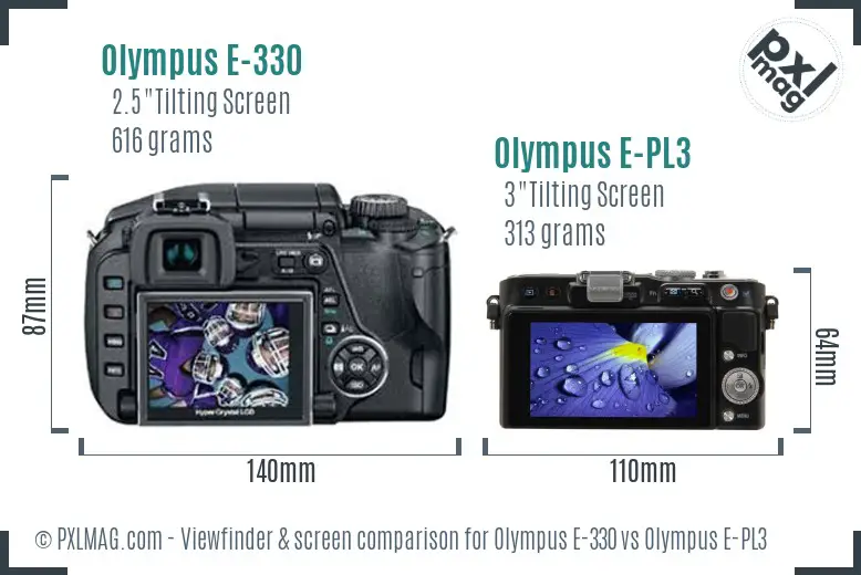 Olympus E-330 vs Olympus E-PL3 Screen and Viewfinder comparison