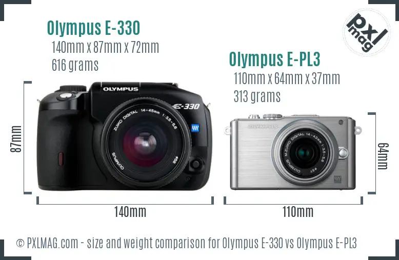 Olympus E-330 vs Olympus E-PL3 size comparison