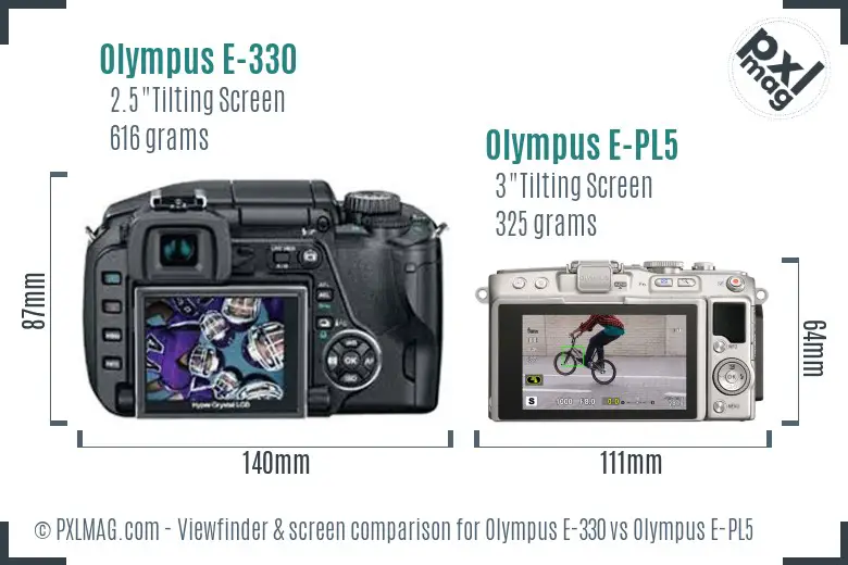 Olympus E-330 vs Olympus E-PL5 Screen and Viewfinder comparison
