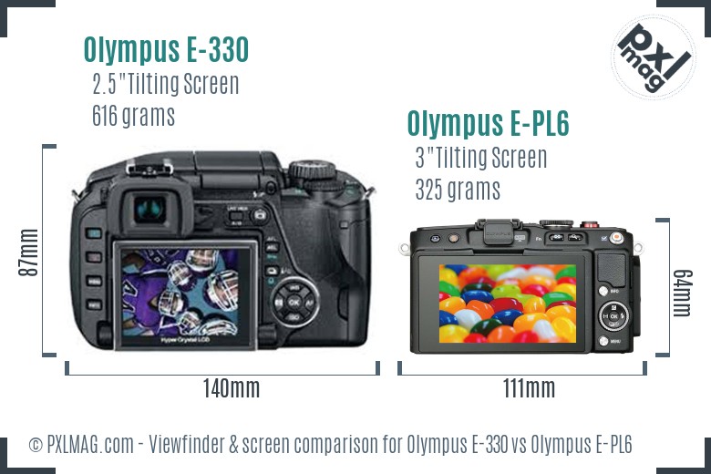 Olympus E-330 vs Olympus E-PL6 Screen and Viewfinder comparison