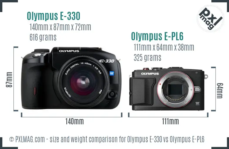 Olympus E-330 vs Olympus E-PL6 size comparison