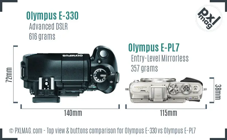 Olympus E-330 vs Olympus E-PL7 top view buttons comparison