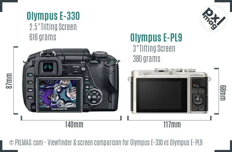 Olympus E-330 vs Olympus E-PL9 Screen and Viewfinder comparison