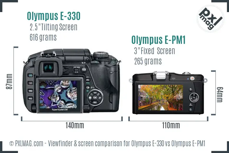 Olympus E-330 vs Olympus E-PM1 Screen and Viewfinder comparison