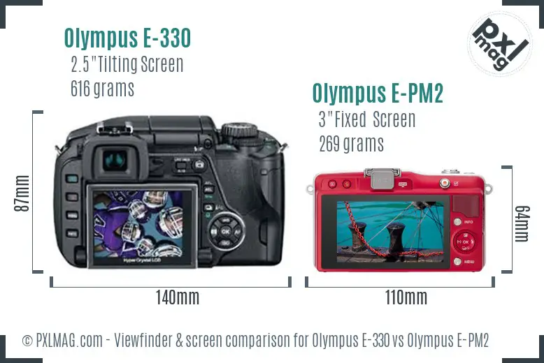 Olympus E-330 vs Olympus E-PM2 Screen and Viewfinder comparison